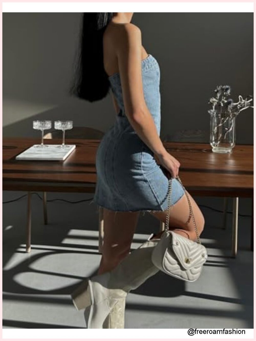 Strapless Denim Corset Tube Bodycon Mini Dress Y2K Clubwear - Picture 4 of 6